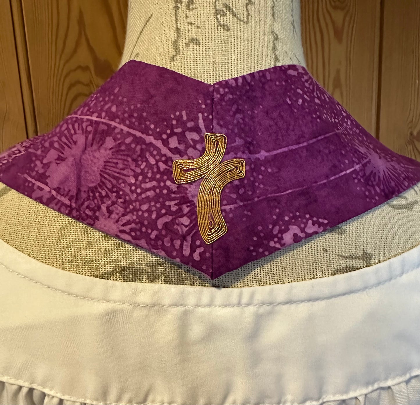 Purple seed head clergy stole, 46.5"