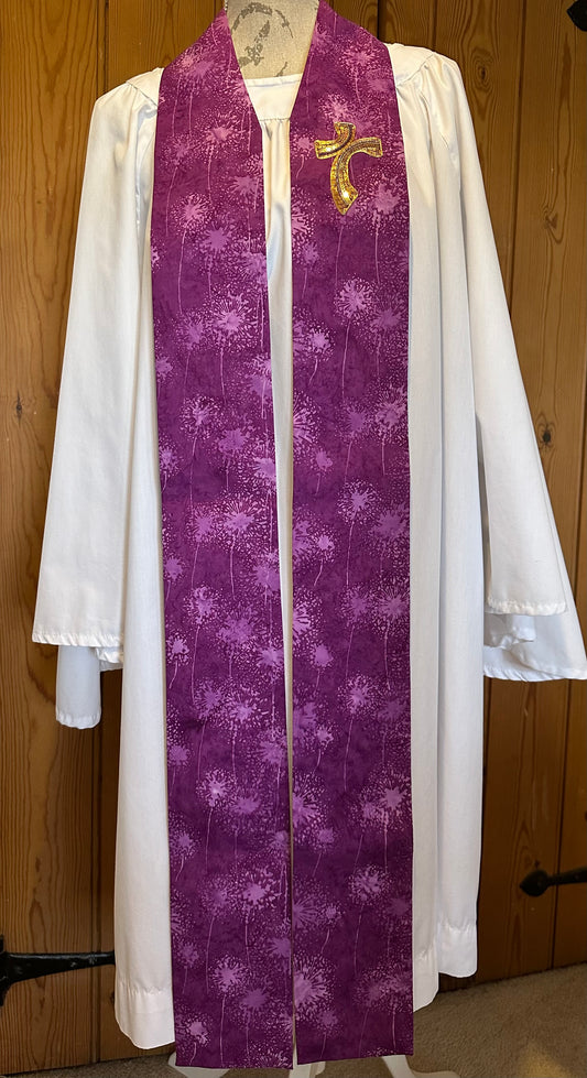 Purple seed head clergy stole, 46.5"