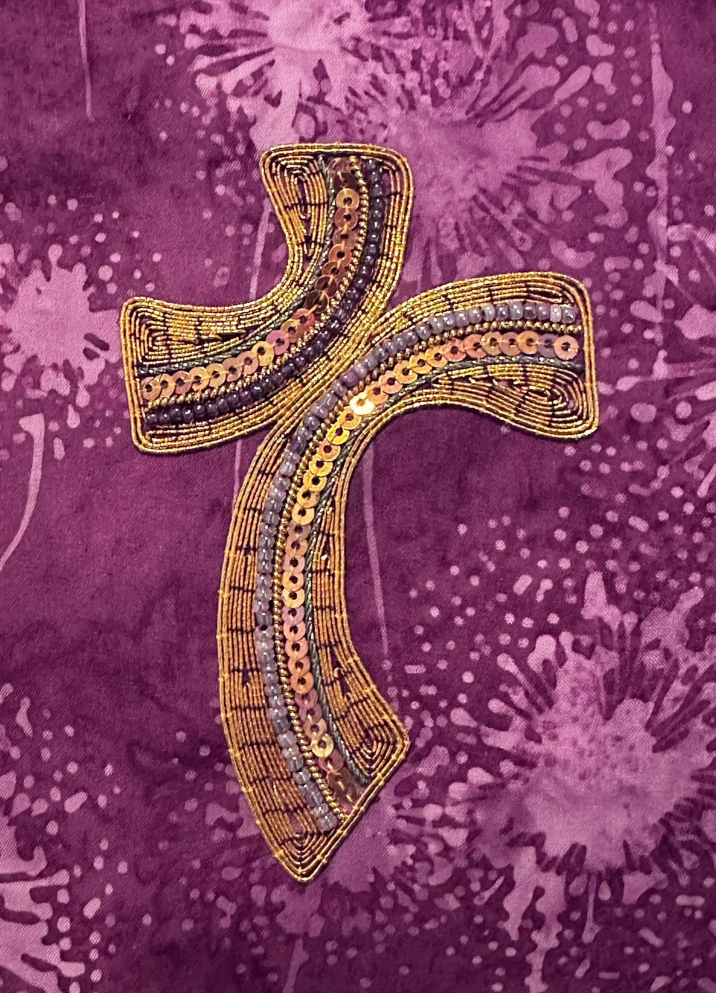 Purple seed head clergy stole, 46.5"