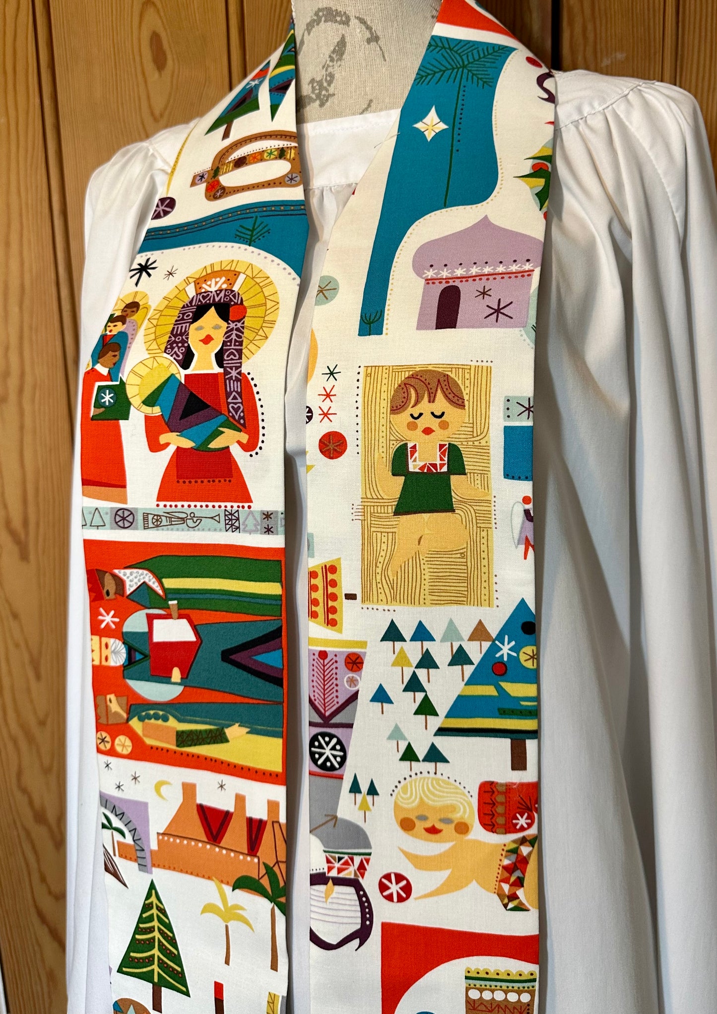 Nativity clergy stole, bright. 49.5"