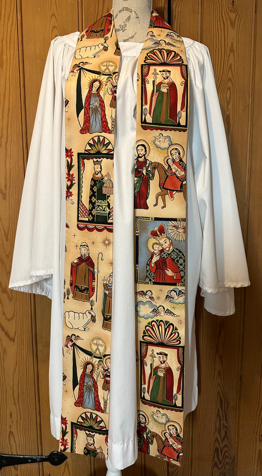 Nativity icon clergy stole, 47"